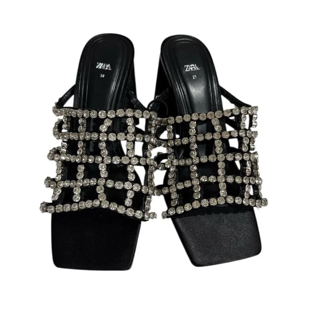 Zara Black Rhinestone Embellished Women's Sandals NWOT